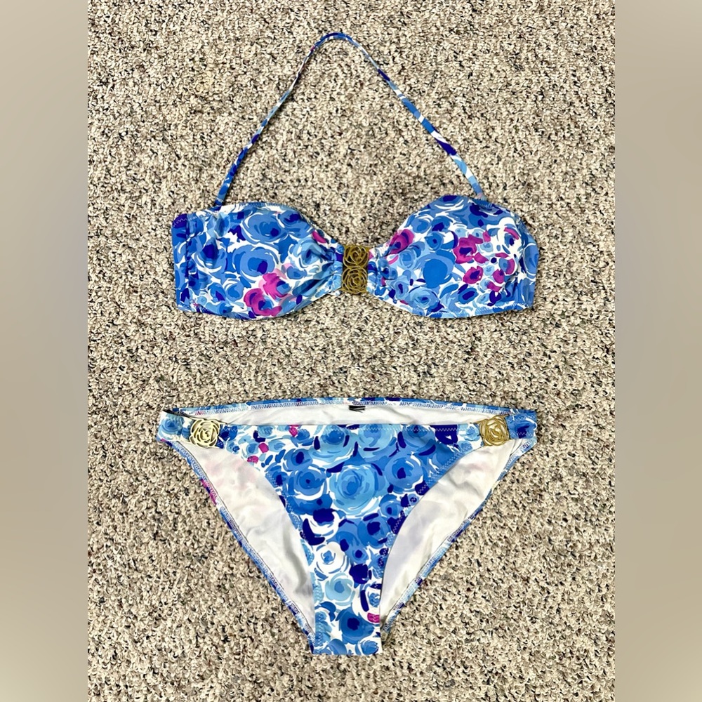 Multicoloured floral print bikini top & bottom set